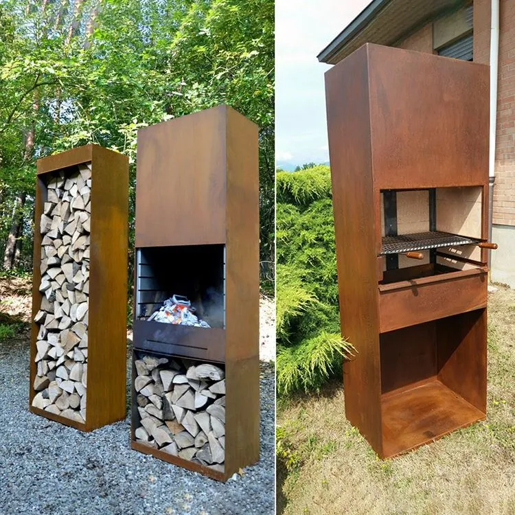 Corten tērauda BBQ kamīns āra gatavošanai