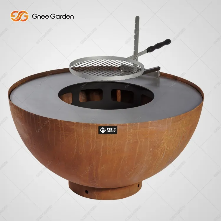 Corten tērauda puslodes uguns bedres BBQ kokogļu grils