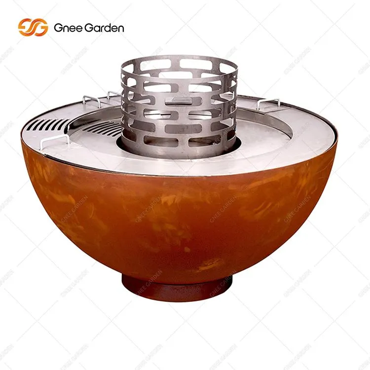 Corten tērauda āra puslodes kokogļu grils