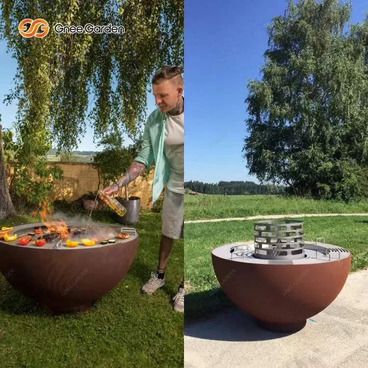 Corten Steel Semi{0}}Sphere kokogļu grila BBQ bedre