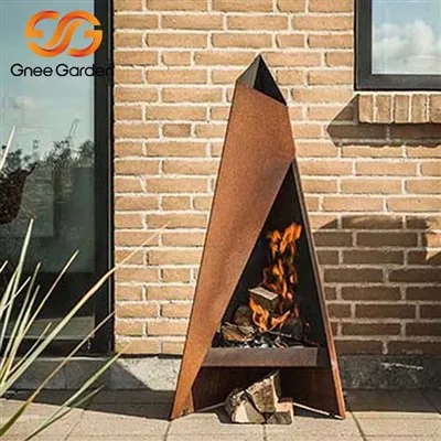 Corten tērauda brīvi stāvošs metāla kamīns